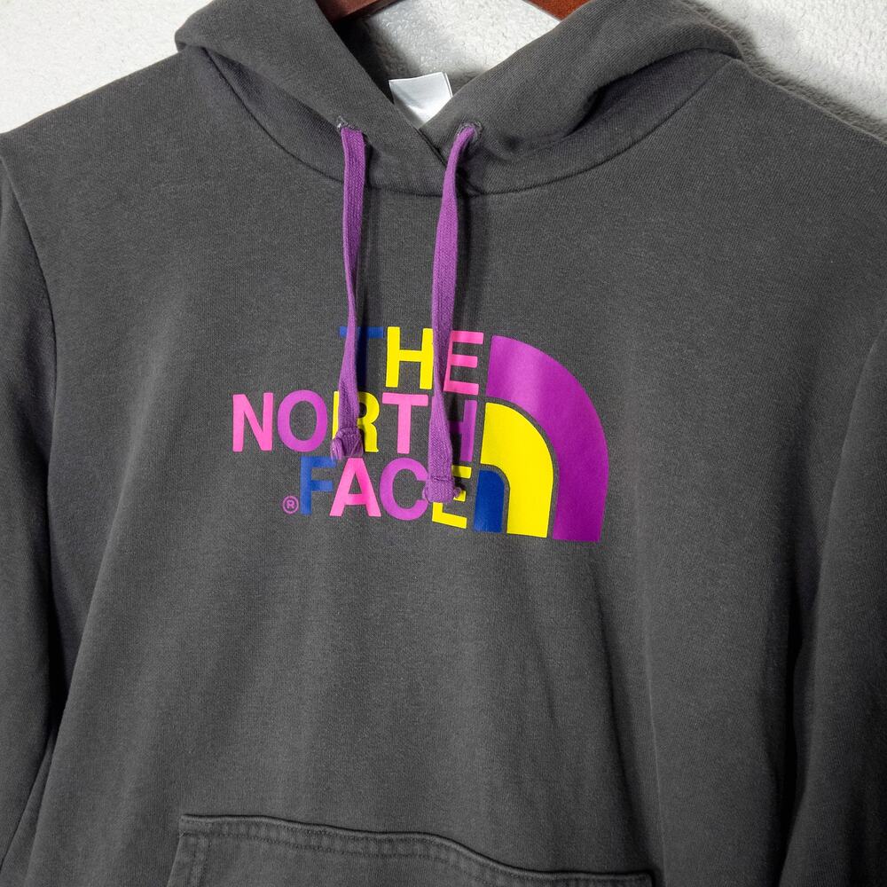 The North Face Gray Fleece Hoodie Rainbow Logo Size L Athleisure Outdoors - Picture 4 of 9